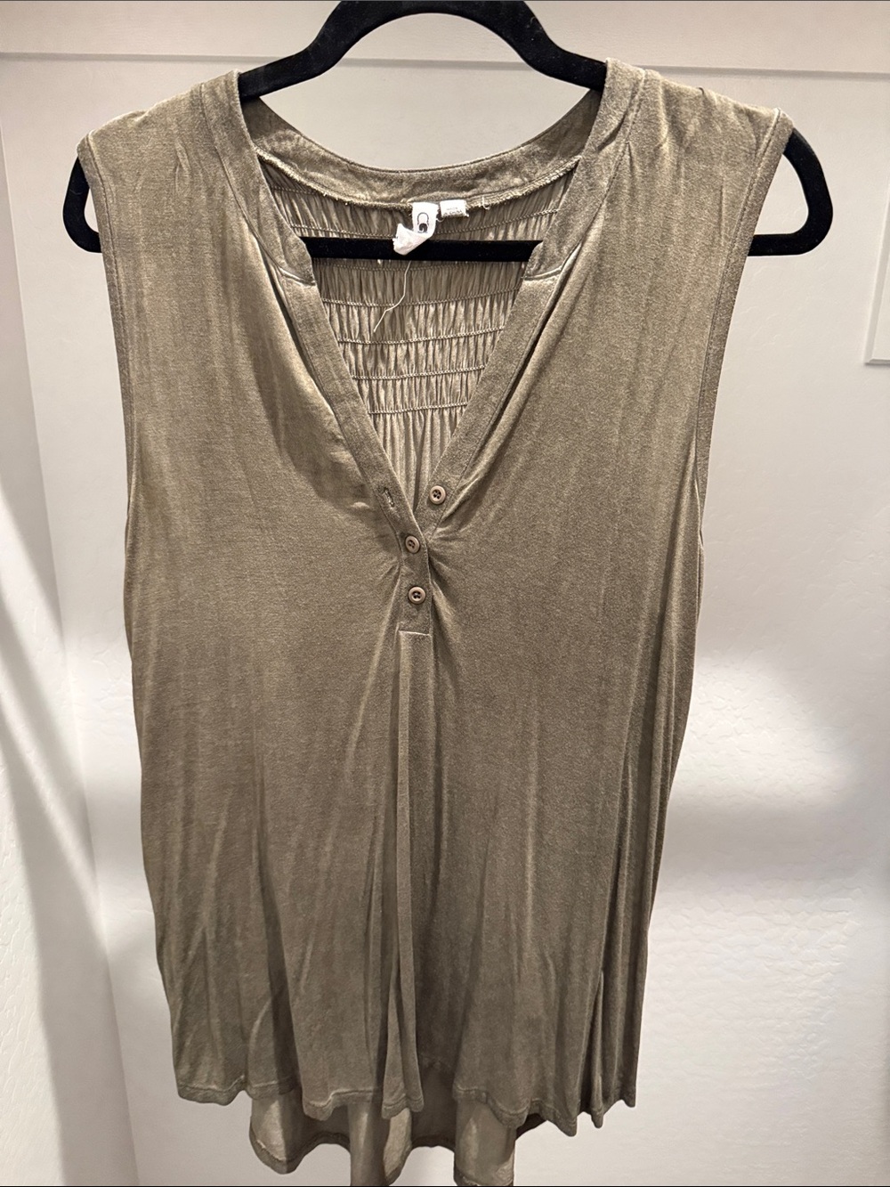 Cable & Gauge Olive Gold V-Neck Sleeveless Tank with Button Placket
